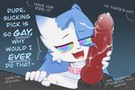 3:2 absurd_res anthro blue_hair bodily_fluids collar cum cum_in_hair cum_in_mouth cum_inside cum_on_face dialogue domestic_cat dripping ds0ivi0 duo english_text felid feline felis femboy genital_fluids genitals hair half-closed_eyes hand_on_penis hi_res humanoid hypnosis hypnotic_eyes knot male male/male mammal mind_control narrowed_eyes offscreen_character open_mouth open_smile orientation_play penis pink_collar precum precum_drip precum_string ringed_eyes saliva saliva_string smile solo_focus stiria text tongue unaware white_body