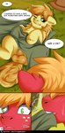 absurd_res animal_genitalia balls big_macintosh_(mlp) bodily_fluids braeburn_(mlp) comic cousins_(lore) dialogue digital_media_(artwork) duo earth_pony english_text equid equine feral fkk friendship_is_magic fully_sheathed genital_fluids genitals hasbro hi_res horse incest_(lore) male male/male mammal my_little_pony penis pony sheath speech_bubble text