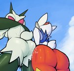 2024 absurd_res anthro big_butt breasts butt cinderace duo female fur generation_8_pokemon generation_9_pokemon ghozt green_body green_fur hi_res meowscarada nintendo pokemon pokemon_(species) white_body white_fur