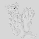 1:1 absurd_res ambiguous_gender angry anthro ashanti_(ashantihyena) ashanti_(character) ashantihyena claws ears_up feet foot_fetish foot_focus hi_res hyena mammal monochrome pawpads solo