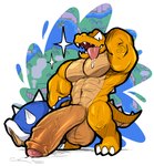 abs anthro balls beta_design beta_koopa big_penis bodily_fluids collar crocodilian fangs flexing genital_fluids genitals hexdisciple hi_res huge_penis humanoid_genitalia humanoid_penis hybrid hyper hyper_genitalia hyper_penis koopa koopa_troopa male mario_bros muscular muscular_male nintendo pecs penis precum reptile scalie screencap screencap_background shell smile solo spiked_collar spiked_shell spikes spikes_(anatomy) super_mario_world teeth tongue tongue_out