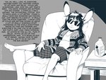 anthro blueberry_(brian_mcpherson) bottle bottomwear brian_mcpherson cardigan clothing container english_text eyewear female fur furniture hare lagomorph leporid lounging mammal rabbit shorts solo sunglasses table text