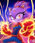 2023 4:5 anthro artist_name blaze_the_cat breasts captain_marvel clothed clothing cosplay crossover crossover_cosplay domestic_cat eyelashes felid feline felis female fingers fur gloves half-length_portrait handwear looking_at_viewer mammal marvel portrait purple_body purple_fur ry-spirit sega solo sonic_the_hedgehog_(series) space star