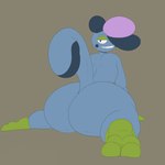 1:1 2024 ambiguous_gender anthro big_butt blue_body blue_cheeks blue_tail butt colored digital_media_(artwork) drizzile feet flat_colors generation_8_pokemon green_eyelids grey_background hi_res huge_butt looking_back nintendo pleasantlyplumpthiccness pokemon pokemon_(species) purple_eyes rear_view simple_background smile solo tail teeth