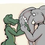 1:1 2018 alligator alligatorid angie_(study_partners) anthro bodily_fluids breasts crocodilian duo egg elephant elephantid female male male/female mammal nude proboscidean ragdoll_(study_partners) reptile scalie smile study_partners tears thunderouserections