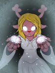 3:4 absurd_res blonde_hair blood bodily_fluids clothing darellzark_(artist) deer deltarune dress female glowing glowing_eyes hair hi_res ice mammal new_world_deer noelle_holiday reindeer snow snowgrave solo spoiler undertale_(series)