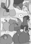 5_fingers anthro anthro_on_anthro balls big_balls bulge butt clothed clothing comic dialogue dipstick_ears duo ear_markings english_text fingers freckles_(artist) french_kissing genitals hair huge_balls intraspecies kissing lagomorph leporid licking_tongue male male/male mammal monochrome multicolored_ears partially_clothed rabbit scut_tail short_tail soto_(freckles) speech_bubble tail text tongue tongue_out