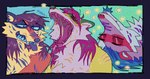 abstract_background anthro colorful_theme eyes_closed grin guncht lying male mammal moan on_back open_mouth sharp_teeth smile solo species_request teeth