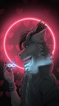 9:16 abstract_background anthro clothing cyberpunk dpakollia dragon fur furred_dragon furred_scalie hi_res kuprana male mythological_creature mythological_scalie mythology neon_lights scalie solo