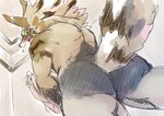 biped black_body black_fur brown_body brown_fur brown_tail butt canid canine canis colored fur green_eyes hi_res jackal lifewonders looking_back mammal multicolored_body multicolored_fur nokia1124_a nude open_mouth seth_(tas) sketch tail tokyo_afterschool_summoners