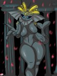 3:4 akasha_(queen_of_the_damned) anthro areola beckoning belly_dance blue_eyes blue_sclera breasts crown dancing dark_sclera drow462 ear_fins ear_frill eeveelution fangs female fin fin_frill frill_(anatomy) generation_1_pokemon genitals gesture glowing glowing_eyes gold_(metal) gold_crown gold_jewelry hand_outstretched headgear hi_res jewelry looking_at_viewer marine night nintendo nipples nude nude_anthro offering_hand offering_to_viewer petals pillar pokemon pokemon_(species) pussy queen queen_of_the_damned royalty scales seducing_viewer seductive smile smiling_at_viewer solo tail teeth thick_thighs vampire vaporeon wide_hips