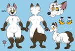 2018 3_toes 5_fingers anthro beastofeuthanasia black_ear_piercing black_eyebrows black_nose blue_background blue_eyes blue_pupils breasts brown_body brown_fur brown_tail butt canid canine canis cheek_tuft chest_tuft dated digital_media_(artwork) domestic_dog ear_piercing english_description english_text eye_scar eyebrow_through_hair eyebrows eyelashes facial_scar facial_tuft featureless_breasts featureless_feet feet female female_anthro female_feral feral fingers flat_colors fluffy fluffy_tail footprint front_view fur hair hi_res holly_folkvar mammal model_sheet multicolored_body multicolored_fur nude_anthro pawpads pawprint piercing pink_inner_ear pink_pawpads pink_scar pink_tongue pupils quadruped rear_view scar short_hair shoulder_scar side_view signature simple_background solo standing tail text toes tongue tongue_out translucent translucent_hair tuft two_tone_body two_tone_fur whisker_spots white_hair yellow_sclera