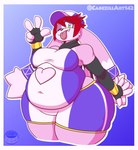 absurd_res anthro bandai_namco belly bottomwear cabezilla clothing female fur haniu_blenzek hi_res huge_hips huge_thighs klonoa_(series) lagomorph long_ears mammal overweight overweight_anthro overweight_female pink_body pink_fur shorts solo thick_thighs wide_hips