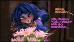 3d_(artwork) anthro bite black_border blush border canid canine chadchan3d digital_media_(artwork) english_text female flower fox hi_res krystal_(star_fox) looking_at_viewer mammal nintendo open_mouth plant sex_faces source_filmmaker_(artwork) star_fox steam text tongue tongue_bite warfare_krystal warfare_machine