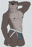 2024 5_fingers anthro armpit_hair belly biped black_eyebrows black_nipples black_nose blue_clothing blue_underwear blush body_hair brown_body brown_fur bulge checkered checkered_background clothed clothing digital_drawing_(artwork) digital_media_(artwork) echo_(series) echo_project eyebrows eyes_closed fingers fist fur hand_behind_head happy hi_res jockstrap jockstrap_only looking_at_viewer male male_anthro mammal multicolored_body multicolored_clothing multicolored_underwear muscular muscular_anthro muscular_male mustelid navel nipples open_mouth otter partially_clothed partially_clothed_male pattern_background portrait raised_arm short_fur simple_background slightly_chubby smile solo standing tail tan_body tan_fur the_smoke_room thick_tail thick_thighs three-quarter_portrait todd_bronson topless underwear underwear_only unsafescapewolf whiskers white_background