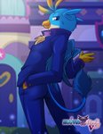 anthro avian boastudio bottomwear clothing friendship_is_magic gallus_(mlp) gryphon hasbro hi_res looking_at_viewer looking_back male my_little_pony mythological_avian mythological_creature mythology neck_tuft pants school shirt solo topwear tuft