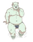 anthro bear belly bulge cigarette clothing eyewear fur glasses hi_res leib_(tas) lifewonders male mammal musclegut muscular navel nipples p1c0_p1c0 partially_submerged pecs polar_bear sitting smoking solo speedo swimwear tokyo_afterschool_summoners ursine white_body white_fur