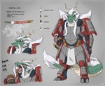 2014 anthro armor beverage biped blush color_swatch colored dragon eastern_dragon english_text european_mythology facial_hair green_body green_scales hair horn laugh long_(zerofox) long_mustache long_tail male melee_weapon model_sheet mustache mythological_creature mythological_scalie mythology scales scalie sheathed_sword smile solo story story_in_description sword tail text vocalization weapon white_hair zerofox1000