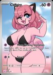 2024 anthro big_breasts bikini black_bikini black_clothing black_swimwear blue_eyes breasts clefairy clothing english_text eyebrows eyelashes female generation_1_pokemon hair hand_on_hip i_am_kat95 looking_at_viewer nintendo one_eye_closed open_mouth pink_body pink_hair pokemon pokemon_(species) pokemon_card slightly_chubby slightly_chubby_anthro slightly_chubby_female solo swimwear text thick_thighs two-piece_swimsuit wide_hips wink