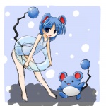 1:1 alternate_species animal_humanoid blue_eyes blue_hair duo female feral generation_2_pokemon hair humanoid humanoidized inflatable low_res mammal marill nintendo pokemon pokemon_(species) pokemon_humanoid pokemorph pool_toy ranphafranboise rodent swim_ring tail