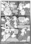 absurd_res anthro big_butt blush bodily_fluids butt carmella_(softestpuffss) comic dialogue english_text eyewear generation_1_pokemon generation_3_pokemon glasses hi_res monochrome nintendo open_mouth pikachu pokemon pokemon_(species) pokemon_mystery_dungeon softestpuffss spike_chunsoft spinda spinda_(softestpuffss) spiral_eyes sweat text thick_thighs wide_hips