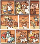 anthro avian basketball_hoop beak bear biped bird bottomwear clothed clothing comic dolphin_shorts duo exclamation_point female hoppscotch juke_(hoppscotch) kick lagomorph leporid male mammal melvin_(hoppscotch) multiple_scenes poppy_(hoppscotch) question_mark rabbit shirt shorts solo topwear young young_anthro young_male z-t00n