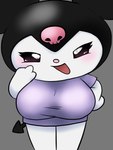 3:4 anthro big_breasts breasts chibi clothed clothing fake_breasts female fur hi_res kuromi lagomorph mammal onegai_my_melody partially_clothed sanrio shirt smug_face solo spade_tail t-shirt tail topwear touboutenshi white_body white_fur