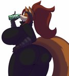 2023 5_fingers anthro big_breasts big_butt black_bodysuit black_clothing black_skinsuit bodysuit breasts butt can canid canine clothing container dewwydarts dipstick_tail drinking eyes_closed female fingers fox fur g_fuel gloves handwear hi_res holding_can holding_container holding_object huge_breasts huge_butt huge_thighs maddie_(dewwydarts) mammal markings multicolored_body multicolored_fur orange_body orange_fur simple_background skinsuit solo standing tail tail_markings thick_thighs thief tight_clothing two_tone_body two_tone_fur white_background white_body white_fur wide_hips