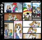 amusement_park barefoot blonde_hair blush bodily_fluids canid canine canis clothing comic dating domestic_dog eyes_closed feet female food footwear gab_(comic) gabshiba gaby_shiba gao_shiba hair kissing laugh male male/female mammal overalls scarf shiba_inu shoes smile spitz sushi sweat sweatdrop text url wedding winter