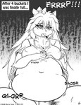 2016 accessory anthro belly belly_expansion big_belly bloated blush bottomwear bow_(feature) bow_accessory bow_ribbon breasts burping clothing comic deep_navel domestic_cat duo english_text expansion felid feline felis female football_jersey hair_accessory hair_bow hair_ribbon hand_on_belly hi_res if_hell_had_a_taste jersey mammal marci_hetson navel nipple_outline open_mouth overweight overweight_anthro overweight_female pants ribbons sloshing_belly stuffing sweatpants text topwear viroveteruscy