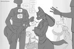 adoption ambiguous_gender anthro bodily_fluids bow_ribbon carrying_another comic dialogue droplet_(sincastermon) eeveelution english_text espeon eye_contact feral gardevoir generation_1_pokemon generation_2_pokemon generation_3_pokemon generation_4_pokemon generation_6_pokemon greyscale group hi_res human looking_at_another luca_(sincastermon) lucario mammal monochrome nintendo pokemon pokemon_(species) pokemon_trainer silfy_(sincastermon) simple_background sincastermon sketch sweat sweatdrop sylveon tail telek_(sincastermon) text vaporeon