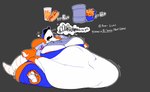 anthro baseball_cap belly beverage big_belly bloated boot_(artist) bra breasts clothed clothing dialogue digital_media_(artwork) electronics english_text eyelashes female food footwear hat headgear headwear hoodie hot_dog mammal messy metsrat mlb murid murine nachos new_york_mets obese obese_female orange_body overweight overweight_anthro overweight_female rat rodent shoes short_stack simple_background soda solo sportswear tail text thick_thighs topwear underwear uniform wardrobe_malfunction whiskers white_belly