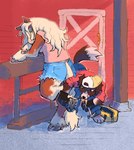 Rating: s
ID: 5327822
Date: 2025-01-24 13:23:05 -0500
Status: active
Score: 20
ambiguous_gender anthro ballcap barn bent_over biped black_body black_fur bottomwear brown_body brown_fur canid canine canis clothing denim denim_bottomwear denim_clothing denim_shorts domestic_dog duo english_text equid equine farrier female fence focused fur hammer herding_dog hi_res holding_hammer holding_object holding_tool hooves horse horseshoe jeans leaning leaning_on_fence long_mane mammal mane nails object_in_mouth on_one_leg pants pastoral_dog pink_clothing pink_shirt pink_t-shirt pink_topwear roadkillblvd sheepdog shirt shorts standing t-shirt text tongue tongue_out tools topwear white_body white_fur post #5327822