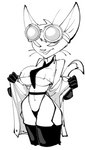 2022 anthro big_breasts breasts clothed clothing coat crop_top dbaru domestic_cat eyewear eyewear_on_head felid feline felis female garter_belt garter_straps gloves goggles goggles_on_head handwear hi_res jacket lab_coat latex latex_clothing latex_gloves latex_handware latex_handwear legwear magnificatz mammal monochrome navel nina_(magnificatz) open_clothing open_jacket open_topwear presenting scientist shirt simple_background smile solo stockings thigh_highs thong topwear under_boob underwear white_background white_clothing white_coat white_lab_coat white_topwear