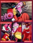 2019 absurd_res amy_rose anthro breech_loader clothed clothing comic duo echidna english_text eulipotyphlan female fur green_eyes handwear hedgehog hi_res knuckles_the_echidna male mammal monotreme purple_eyes sega sonic_the_hedgehog_(series) text toso