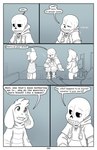 absolutedream absurd_res asriel_dreemurr base_three_layout blockage_(layout) bone comic dialogue digital_media_(artwork) english_text five_frame_image group hi_res horizontal_blockage humanoid monochrome monster_kid sans_(undertale) skeleton text three_row_layout trio undertale undertale_(series)