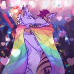 1:1 2024 anthro biped brown_body brown_fur canid canine countershade_fur countershading duo fox fur hi_res kiss_on_lips lgbt_pride male mammal moonyfurr pride_colors pride_parade rainbow_flag rainbow_pride_flag rainbow_symbol slim_anthro slim_male white_body white_countershading white_fur