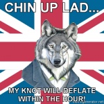 1:1 advice_dog advice_meme anthro british canid canine canis caption chin_up classy clothed clothing english_text eyewear flag glasses humor lol_comments looking_at_viewer low_res male mammal meme reaction_image shopped solo suit text third-party_edit union_jack united_kingdom unknown_artist wolf yellow_eyes