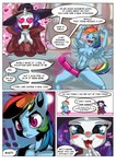 absurd_res anthro anthrofied blue_body breasts comic dialogue dildo do!_games english_text equid equine female friendship_is_magic genitals hasbro heart_eyes heart_symbol hi_res horn mammal my_little_pony mythological_creature mythological_equine mythology nipples nude rainbow_dash_(mlp) rarity_(mlp) sex_toy strapon text unicorn white_body