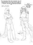 amanda_(tcitw) anthro arania boots breasts claws clothed clothing comic dialogue duo english_text felid female footwear fur hair herm_(lore) hi_res jack_(tcitw) lion lizard male mammal monochrome pantherine reptile scalie shoes tail tail_tuft text the_cabin_in_the_woods_(arania) tuft