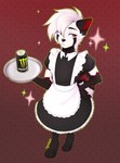 ailurid anthro biped black_body black_fur clothing ester_(theoneester) fur hi_res holding_plate hypohate maid_uniform male_(lore) mammal monster_energy red_body red_fur red_panda signature solo sparkles uniform white_body white_fur