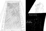 absurd_res anthro base_one_layout black_background blockage_(layout) canid colored_line_art comic content_repetition dark dialogue digital_drawing_(artwork) digital_media_(artwork) english_text female fifty_sixth_(kofomy) hi_res kofomy macro mammal monochrome simple_background solo speech_bubble text three_frame_image vertical_blockage white_line_art