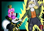 absurd_res breasts bulge circus clown clownification clownpocalypse dharc261 eevee generation_1_pokemon gynomorph hi_res hyper intersex joy_buzzer juniper_silverwood ladyfoxheart latex mammal mari_the_eevee mephitid nintendo pokemon pokemon_(species) prank ringleader shocked skunk transformation