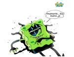 alternate_color alternate_costume alternative_fashion anthro dialogue dying fan_character goth greenie_(pancaketiffy) male marine nickelodeon pancaketiffy possession sea_sponge sharp_teeth solo spanish_text speech_bubble spongebob_squarepants spongebob_squarepants_(character) teeth text toony