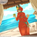 1:1 absurd_res after_sex animal_crossing anthro audie_(animal_crossing) beach bikini blep blonde_hair blue_eyes bodily_fluids butt canid canine canis clothing cum cum_drip cum_in_pussy cum_inside dripping english_text female fur genital_fluids hair hi_res looking_back mammal nintendo orange_body orange_fur outside profanity rear_view sand sea seaside smile solo standing swimwear text tongue tongue_out two-piece_swimsuit water wolf yuzu_zuzu