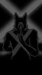 9:16 anthro black_background canid canine canis codex_the_wolf crosses digital_drawing_(artwork) digital_media_(artwork) eyeless finger_to_mouth fur hi_res looking_at_viewer male mammal monochrome portrait pose reflection shush simple_background solo wolf