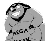 2017 anthro black_nose blush body_writing bovid bovine creepy_smile digital_media_(artwork) english_text eyelashes female generation_2_pokemon greyscale grin hooves horn humor looking_down mammal mega_milk meme miltank monochrome nintendo obese obese_female overweight overweight_anthro overweight_female pokemon pokemon_(species) rape_face reaction_image simple_background small_horn smile solo subakitsu teats text text_on_body udders white_background