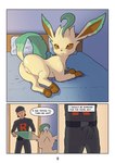 absurd_res anus bedroom_background bedroom_eyes bestiality butt clothed clothing comic dialogue eeveelution ekayas erection erection_under_clothing feet female female_feral female_on_human feral generation_4_pokemon genitals gloves_(marking) headgear hi_res human human_on_feral interspecies leafeon leg_markings male male_human mammal markings narrowed_eyes nintendo paws pokemon pokemon_(species) pokephilia presenting presenting_hindquarters presenting_pussy pussy raised_tail seductive size_difference smaller_feral socks_(marking) tail tail_anus team_rocket teasing tenting