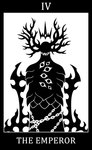 2015 4_horns 7_eyes antlers black_and_white black_border border bound card card_template chain chained chair chest_eye crown deity demon demon_humanoid digital_drawing_(artwork) digital_media_(artwork) english_text floating_crown fortune_telling furniture grin headgear horn horned_humanoid humanoid king major_arcana male monochrome multi_eye multi_horn roman_numeral royalty scales scalie scp_foundation sharp_teeth silhouette simple_background smile solo sunnyclockwork tarot tarot_card teeth text the_emperor_(tarot) the_scarlet_king_(scp) throne white_background white_text