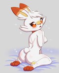 2024 3_toes 4:5 absurd_res anthro anus biped blush breasts butt digital_media_(artwork) docsye feet female foot_focus generation_8_pokemon genitals hi_res kneeling looking_at_viewer nintendo nipples paws pokemon pokemon_(species) pussy scorbunny soles solo toes white_body